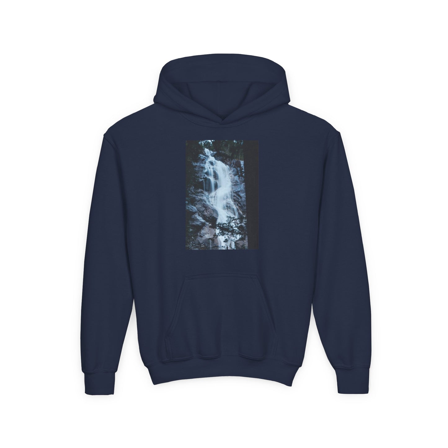 Youth Waterfall Hoodie — Scenic Nature Graphic Sweatshirt