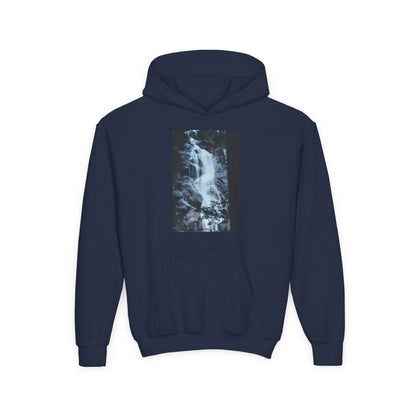 Youth Waterfall Hoodie — Scenic Nature Graphic Sweatshirt