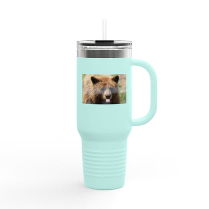 40oz Insulated Travel Mug — Photoreal Bear Photo, Stainless Steel Tumbler with Straw & Handle