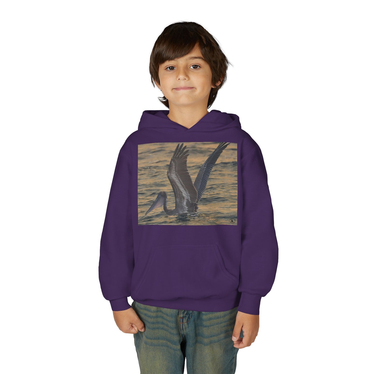 Youth Pelican Sunset Hoodie — Kids Beach Wildlife Pullover