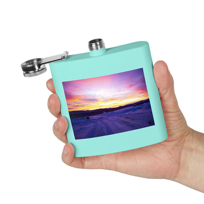 6oz Stainless Steel Flask — Winter Sunset Landscape Photo Flask