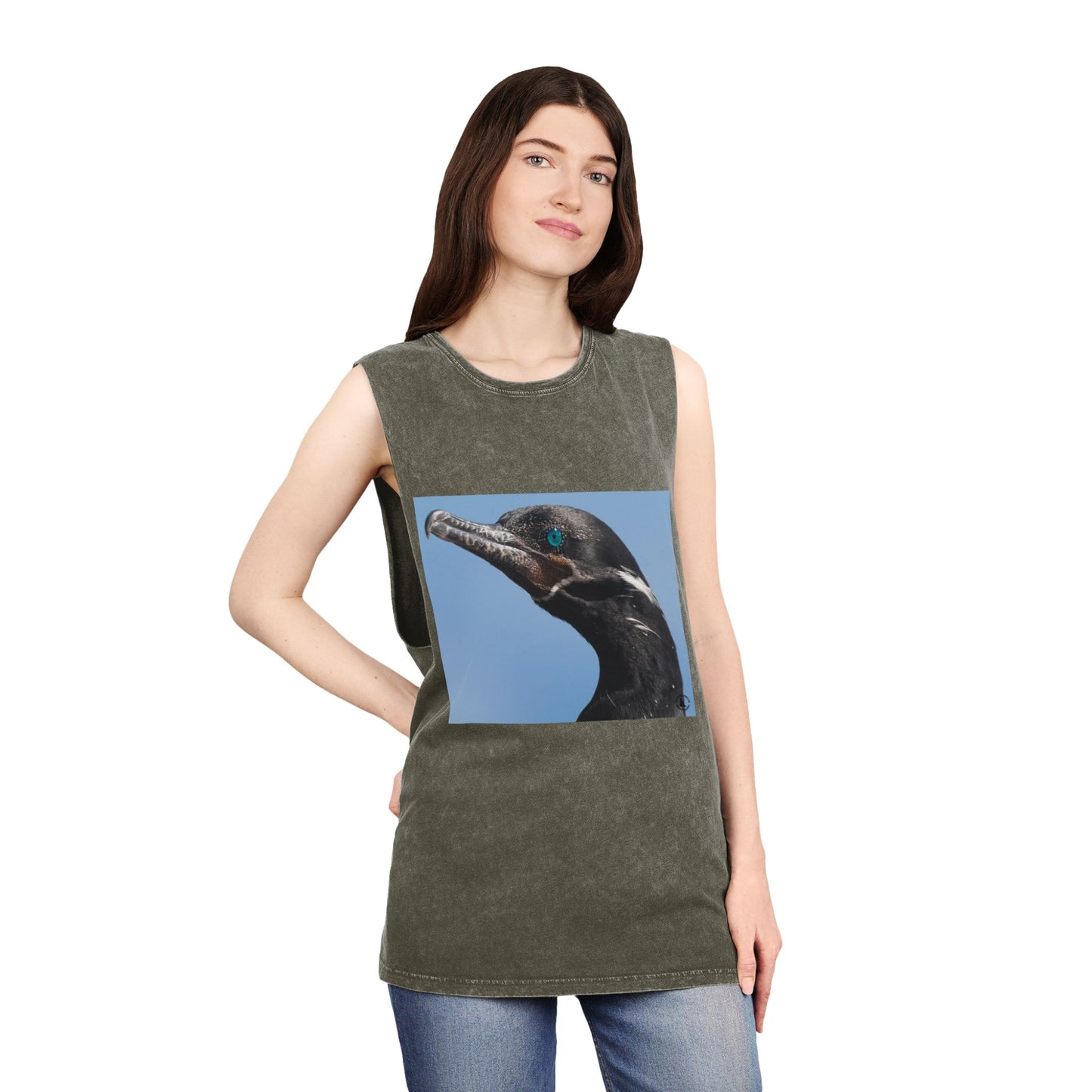 Cormorant Portrait Tank Top — Coastal Bird Photography Stonewash Tank
