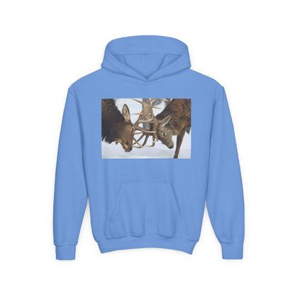 Fighting Deer Antlers Youth Hoodie | Wildlife Nature Illustration