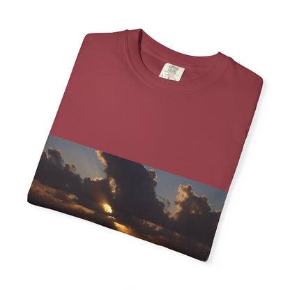 Dawn's Luminous Horizon: Seascape Sunrise, Coastal Cloudscape Panoramaphotography shirts