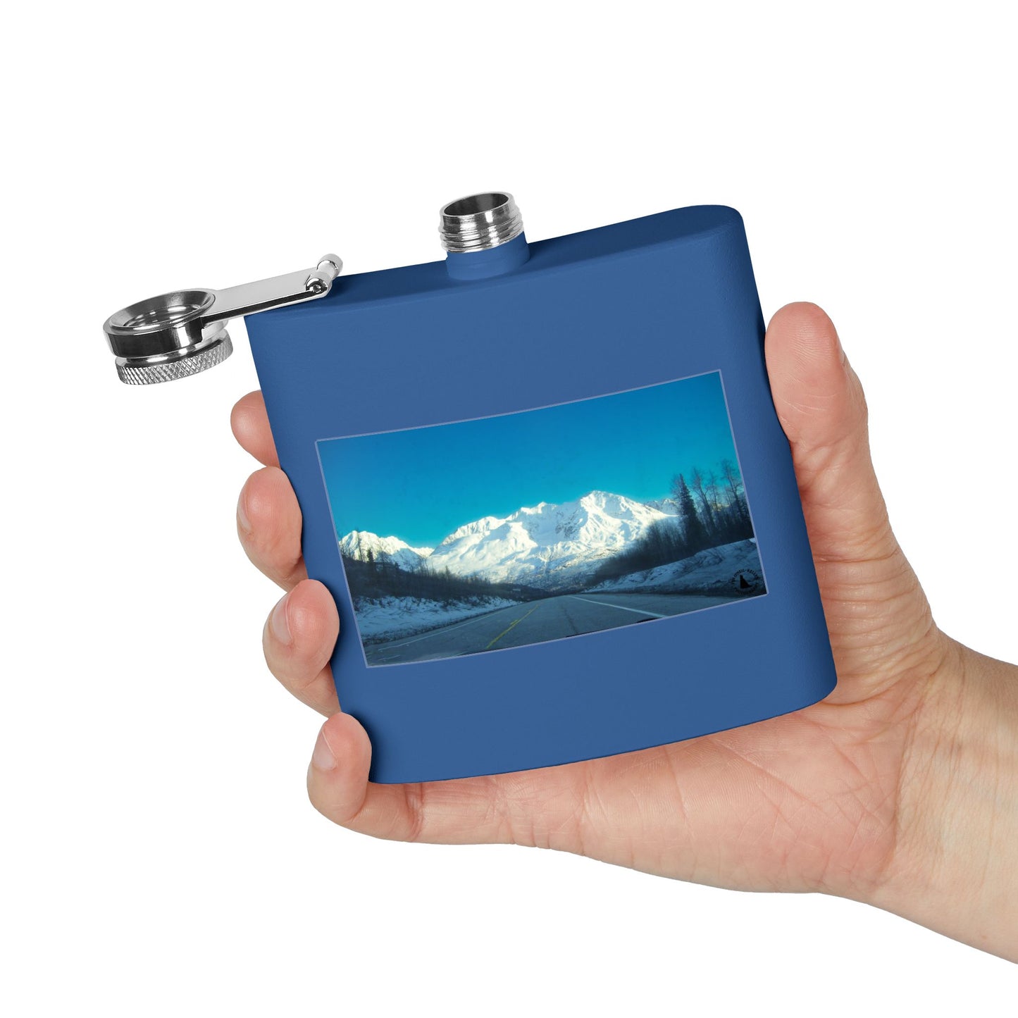 6oz Mountain Landscape Stainless Steel Flask – Snowy Peaks Photo Hip Flask
