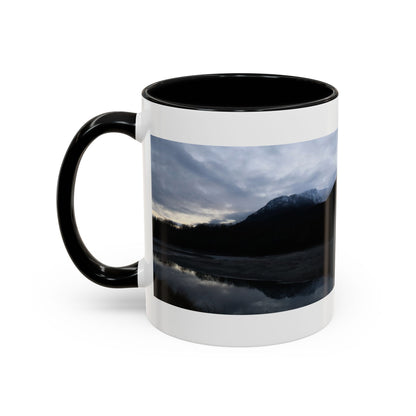 Scenic Mountain Lake Accent Coffee Mug — Moody Sunset Reflection (11oz & 15oz)