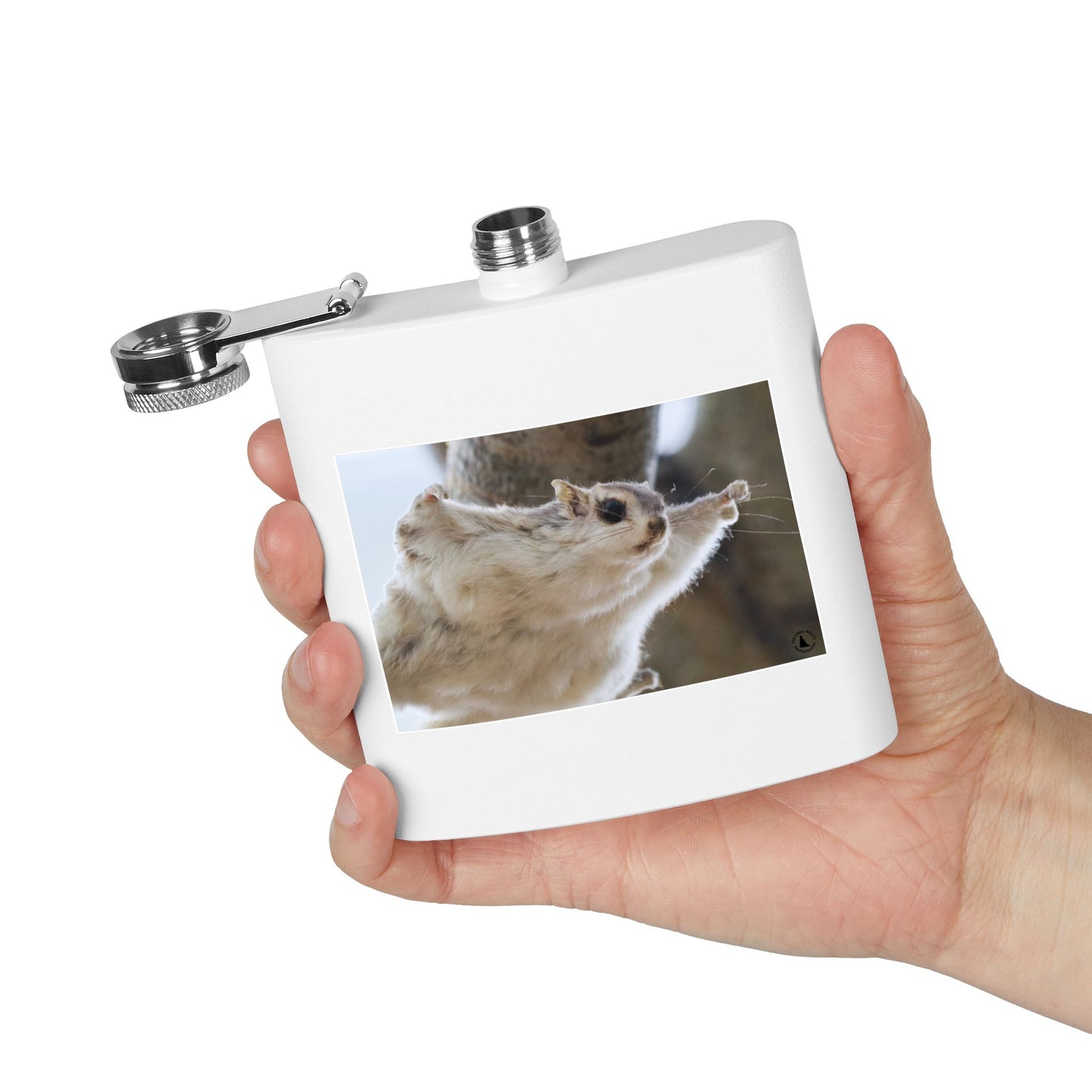 Squirrel Stretch Photo Flask — 6oz Stainless Steel Pocket Flask