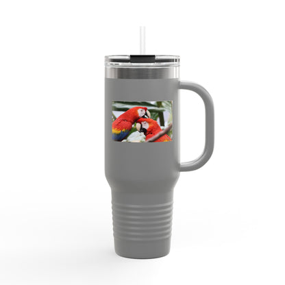40oz Insulated Travel Mug — Colorful Macaw Parrot Photo, Double-Wall Tumbler for Travel & Outdoor