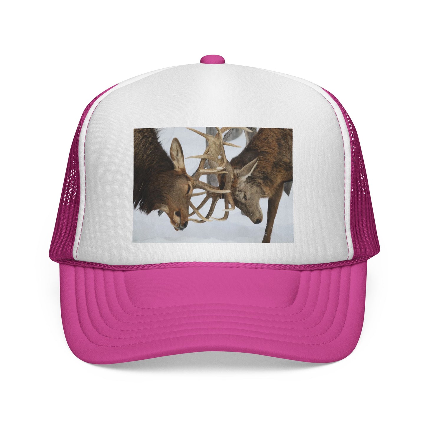 Bull Elk Wrestling Trucker Cap — Wildlife Hunting Nature Hat