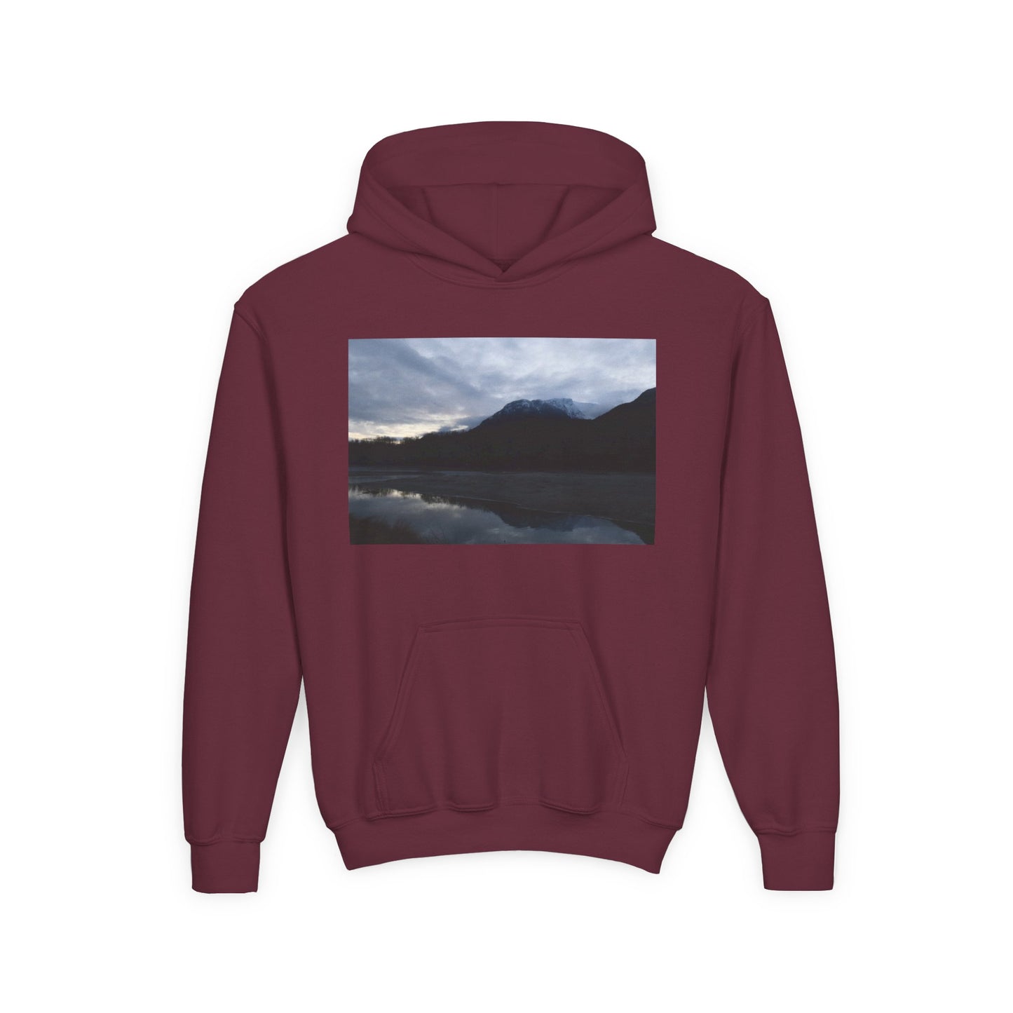 Youth Hoodie with Serene Mountain Lake Photo - Cozy Outdoor Nature Pullover