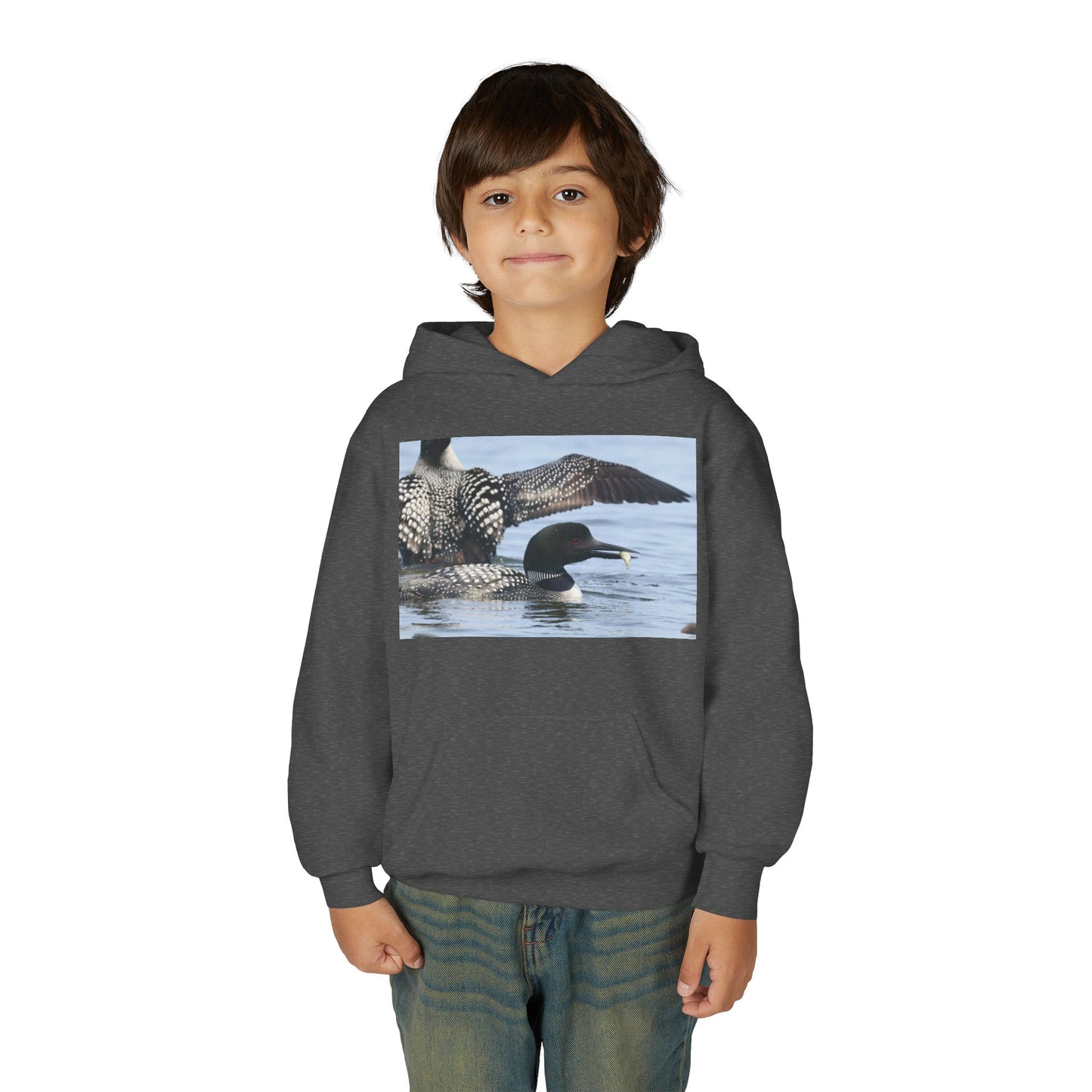Loon Lake Youth Hoodie — Scenic Common Loon Wildlife Photo