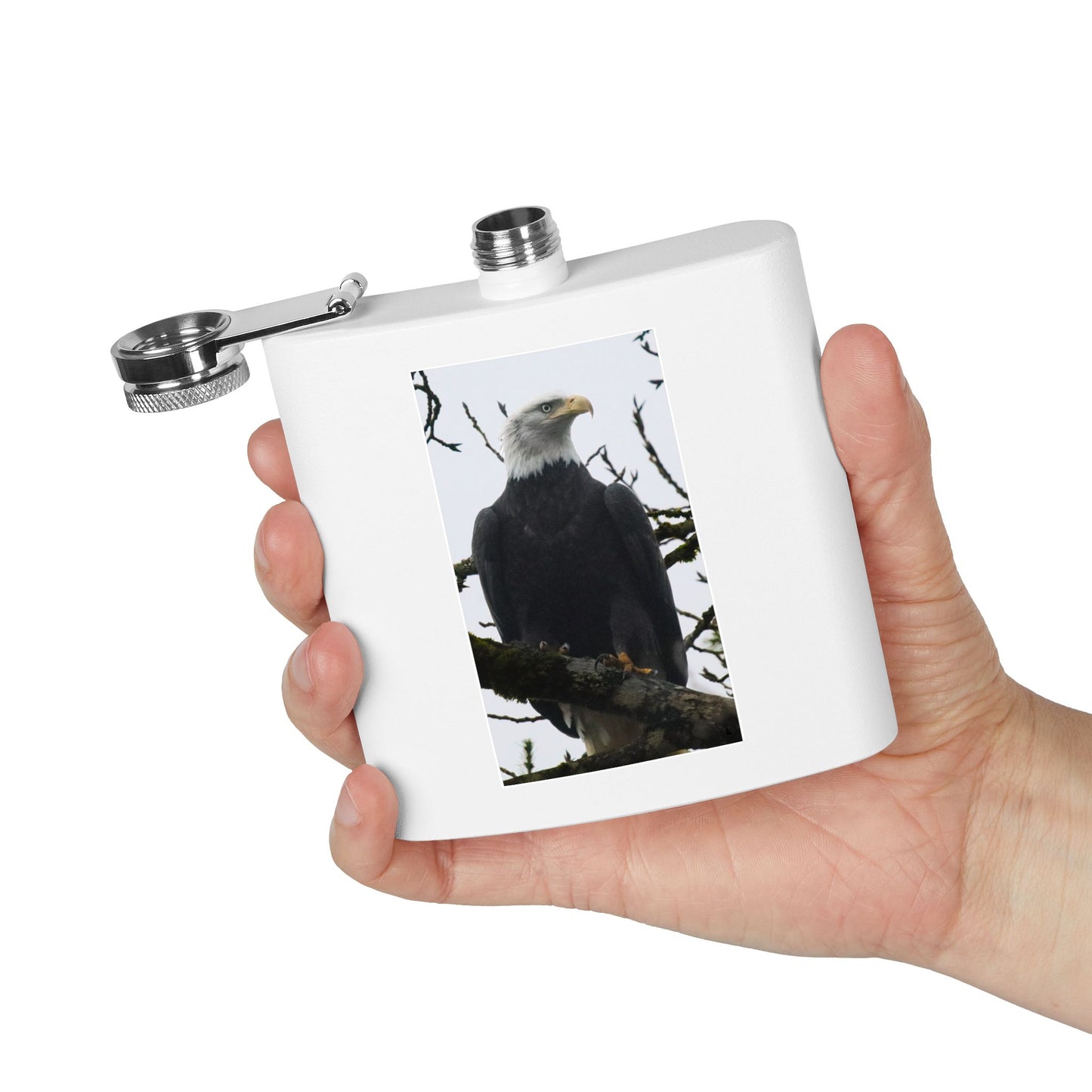 Eagle Photo Flask – 6oz Stainless Steel Hip Flask, Patriotic Wildlife Gift