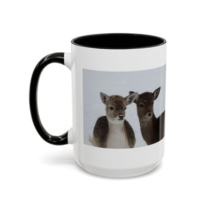Deer Pair Accent Coffee Mug — Cute Winter Wildlife Ceramic Mug (11/15oz)