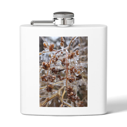 6oz Stainless Steel Flask with Frosted Berries Photo — Winter Nature Pocket Flask