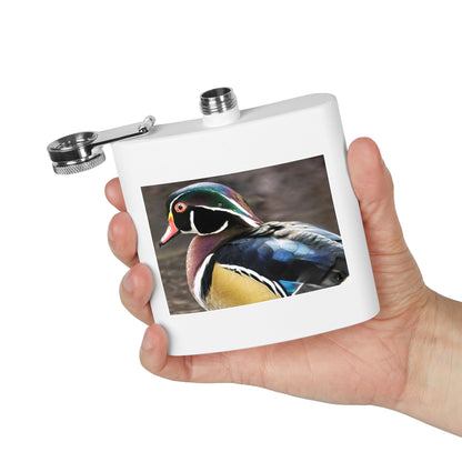 Wood Duck Stainless Steel Flask — 6oz Pocket Hip Flask for Birdwatchers & Outdoor Gifts