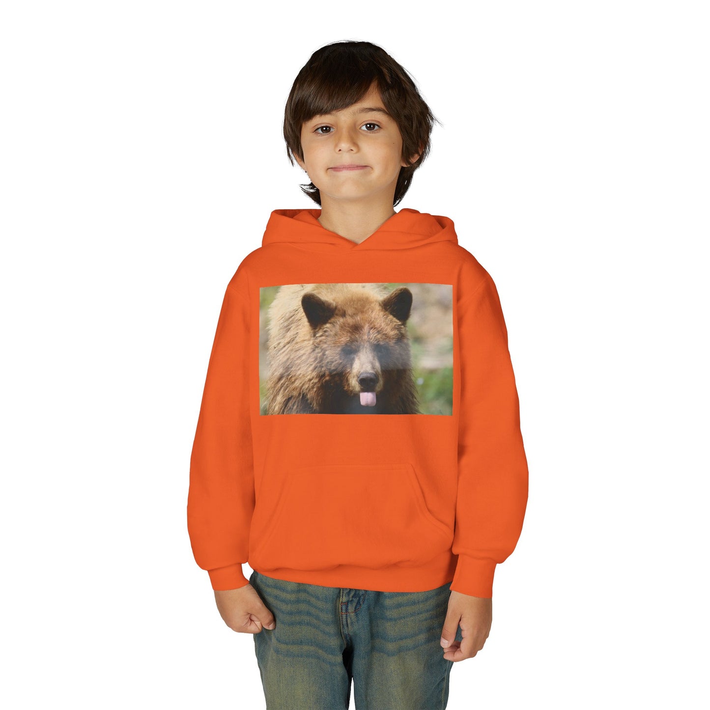 Youth Bear Hoodie — Cute Tongue-Out Bear Photo Kids Pullover