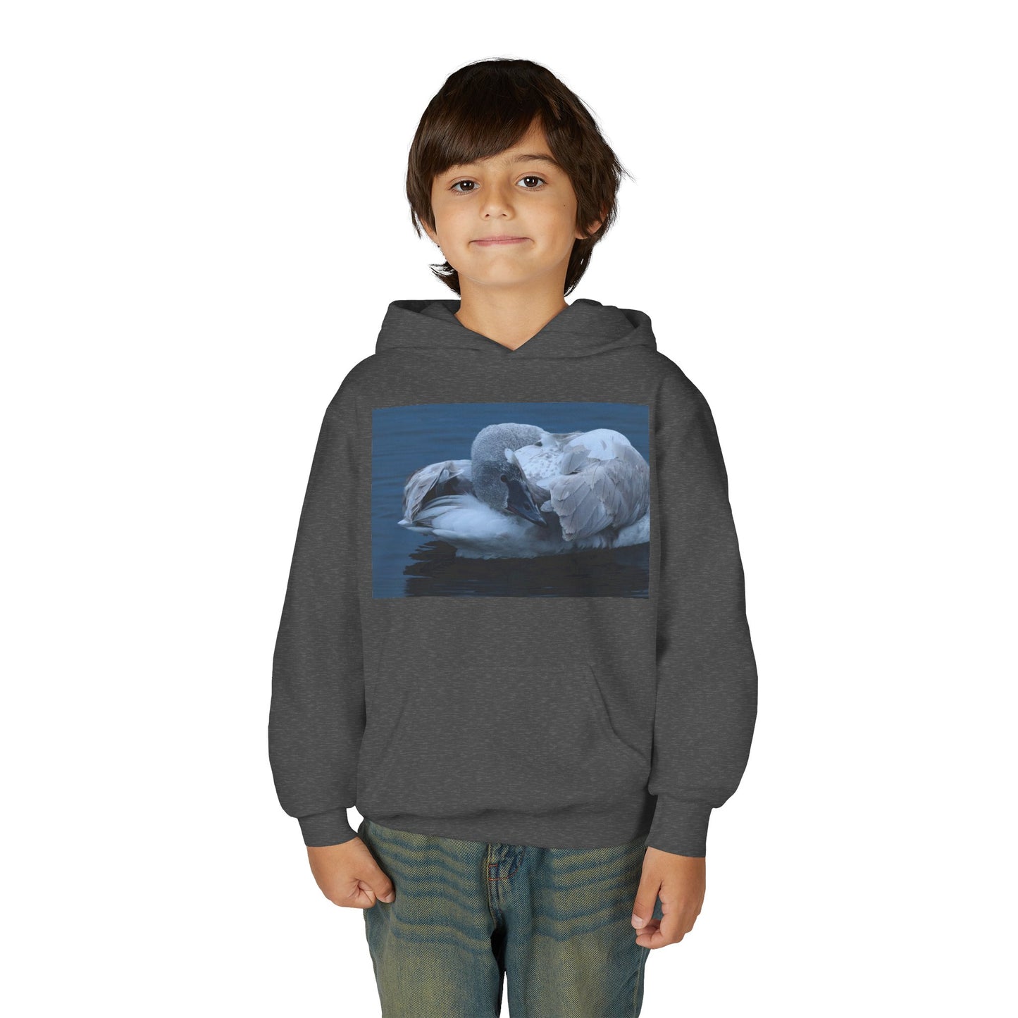 Youth Hoodie with Sleeping Swan Photo — Cozy Wildlife Sweatshirt