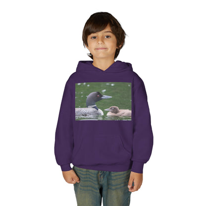Youth Hoodie — Common Loon with Chick Nature Photo