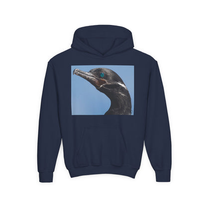 Youth Hoodie with Close-Up Cormorant Photo — Nature-Lover Kids Pullover