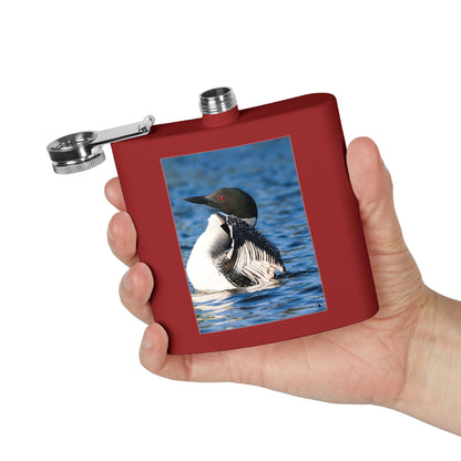 Loon Photo Stainless Steel Flask — 6oz Wildlife Waterfowl Hip Flask