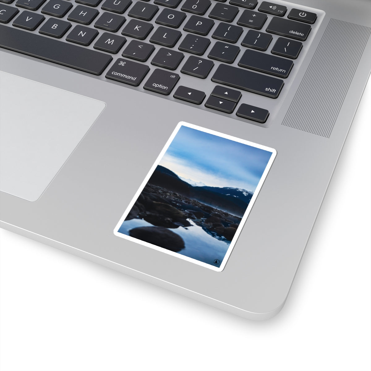 Mountain River Photo Sticker — Scenic Landscape Kiss-Cut Sticker for Laptops & Water Bottles