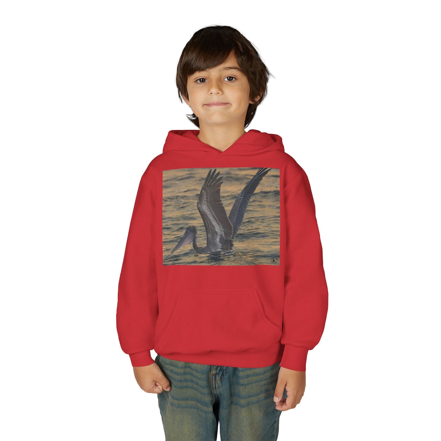 Youth Pelican Sunset Hoodie — Kids Beach Wildlife Pullover