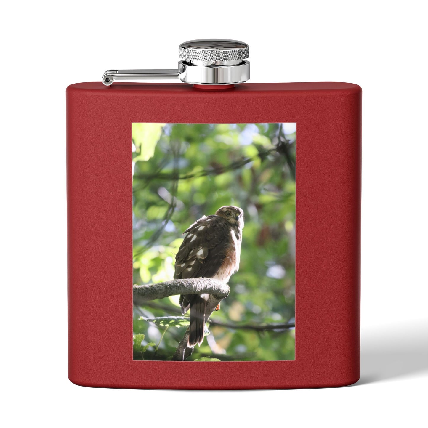 Flask — Woodland Hawk Photo Stainless Steel 6oz Hip Flask