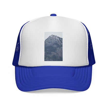 Mountain Peak Trucker Cap — Vintage Blue Photo Patch Mesh Hat