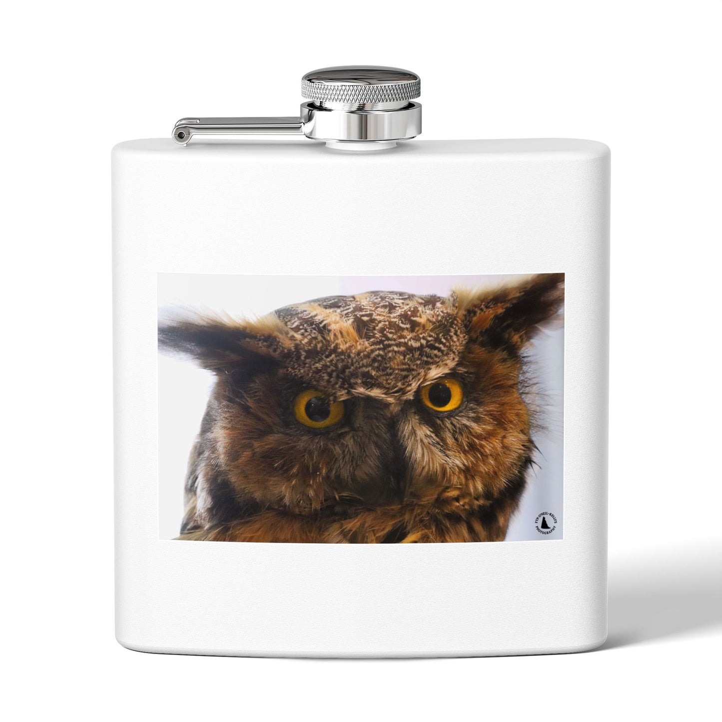 Owl Portrait Stainless Steel Flask — 6oz Wildlife Gift