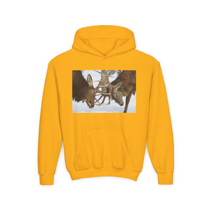 Fighting Deer Antlers Youth Hoodie | Wildlife Nature Illustration