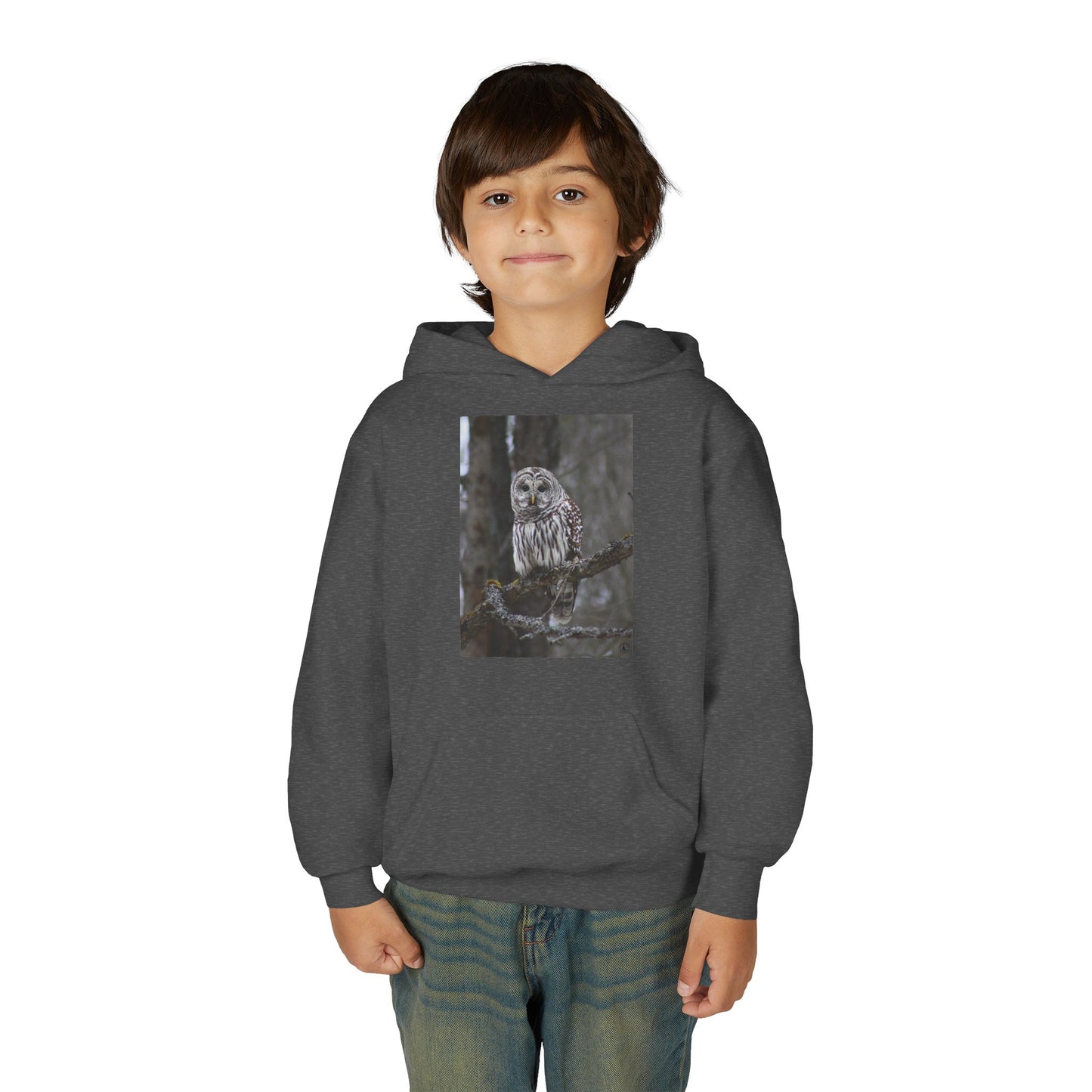 Owl Portrait Youth Hoodie — Realistic Forest Owl Graphic