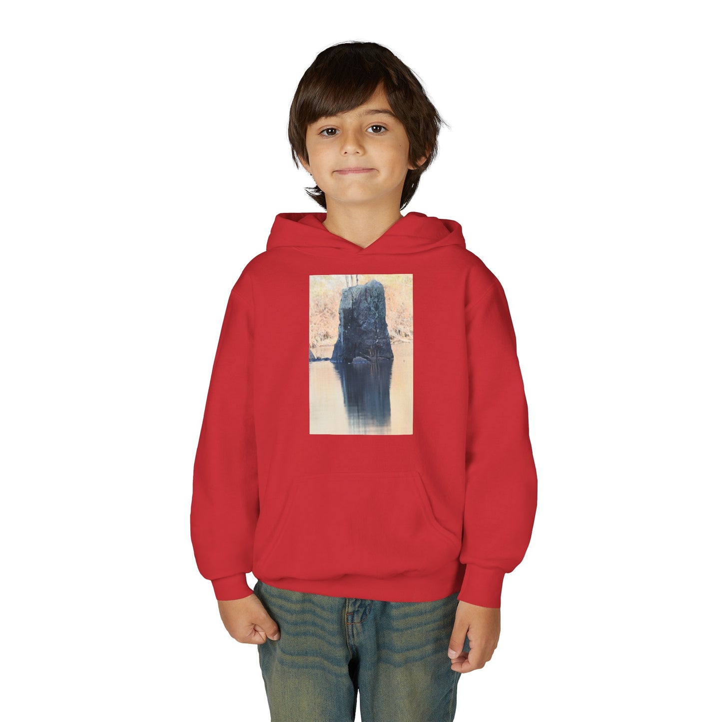 Youth Hoodie with Serene Lake Reflection Photo — Nature-Inspired Kids’ Pullover