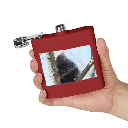 Porcupine Photo Stainless Steel Flask — 6oz Wildlife Hip Flask
