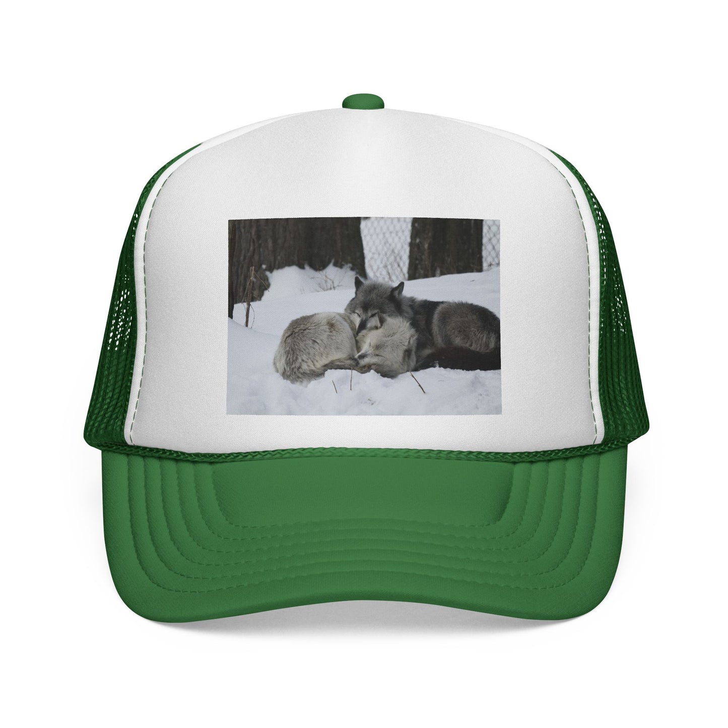 Wolf Pack Trucker Cap — Sleeping Wolves Winter Scene