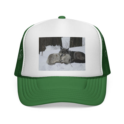 Wolf Pack Trucker Cap — Sleeping Wolves Winter Scene