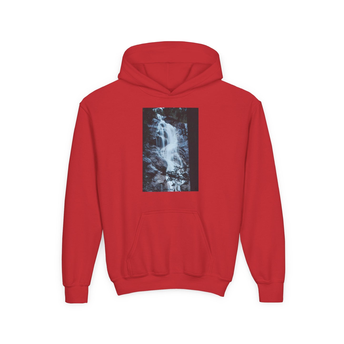 Youth Waterfall Hoodie — Scenic Nature Graphic Sweatshirt