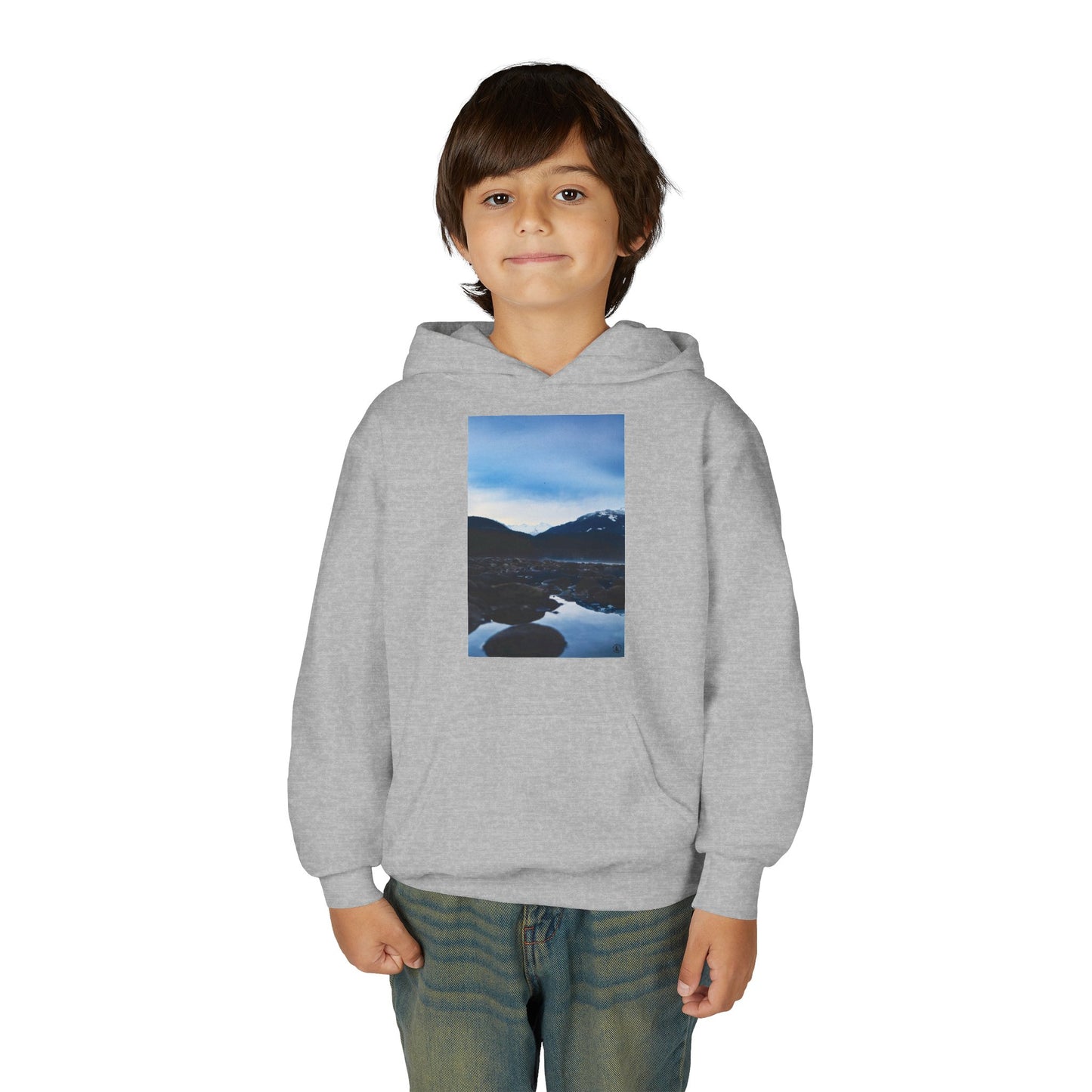 Youth Hoodie with Mountain Lake Photo Print — Nature Landscape Pullover