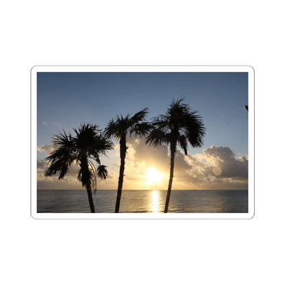 Palm Tree Sunset Sticker — Tropical Beach Kiss-Cut Decal