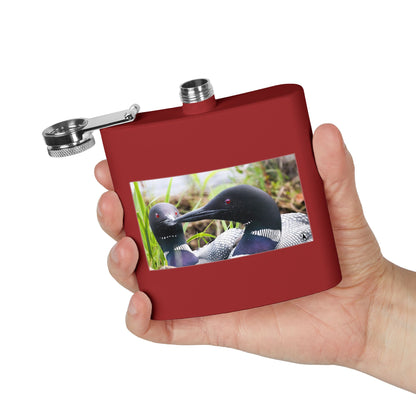 6oz Stainless Steel Flask — Loon Pair Nature Photo Flask for Outdoors & Gifts