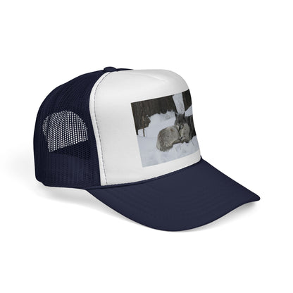 Wolf Pack Trucker Cap — Sleeping Wolves Winter Scene