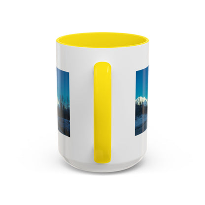 Scenic Mountain Panorama Accent Coffee Mug — Snowy Peaks Travel Coffee Cup (11/15 oz)