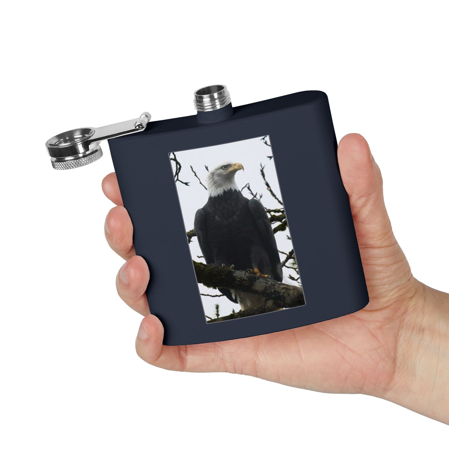 Eagle Photo Flask – 6oz Stainless Steel Hip Flask, Patriotic Wildlife Gift