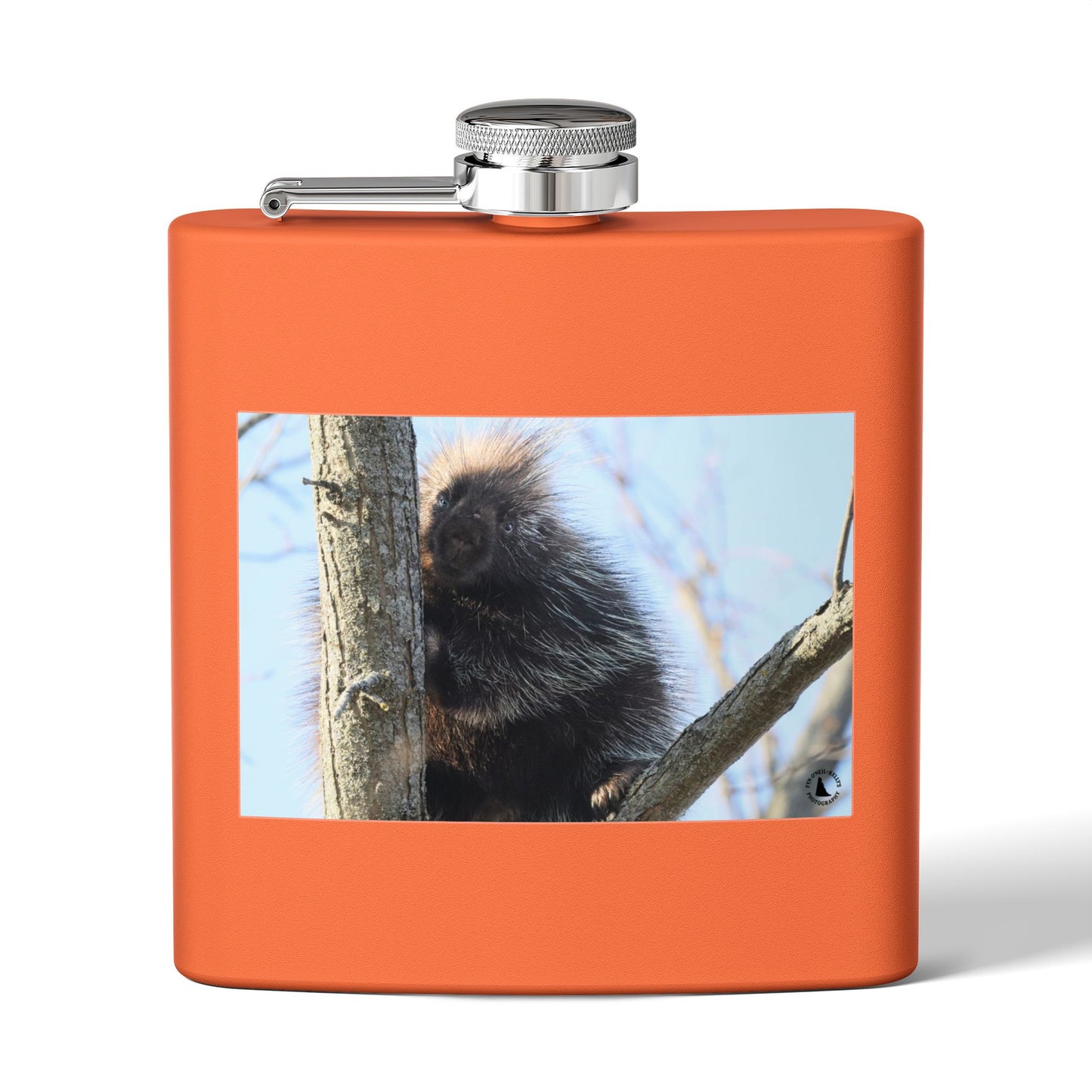 Porcupine Photo Stainless Steel Flask — 6oz Wildlife Hip Flask