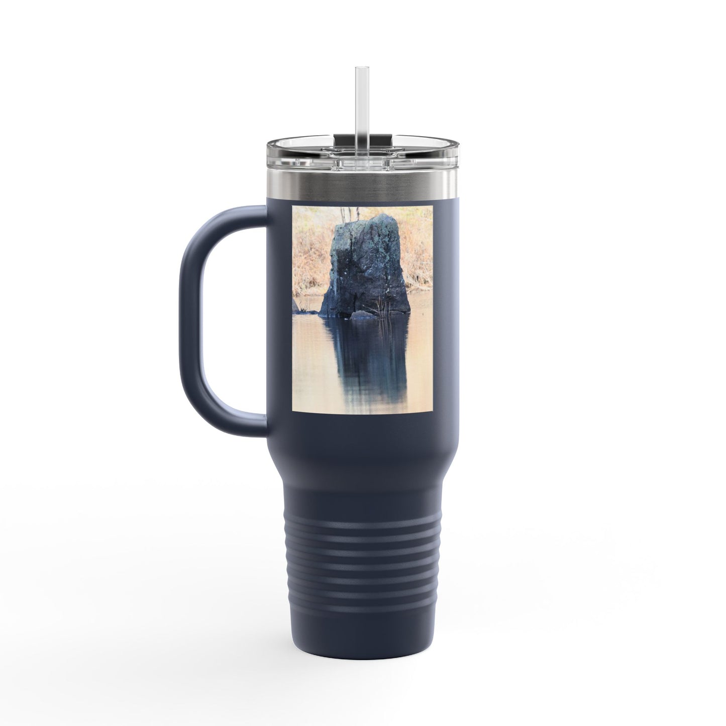 40oz Insulated Travel Mug with Scenic Forest Lake Photo