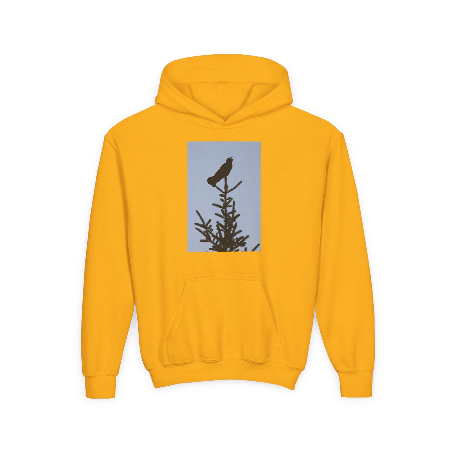 Youth Hoodie with Raven Silhouette on Pine — Cozy Nature Kids Sweatshirt