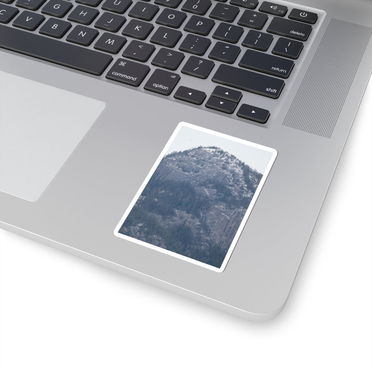 Snowy Mountain Photo Kiss-Cut Sticker — Winter Landscape Laptop Decal