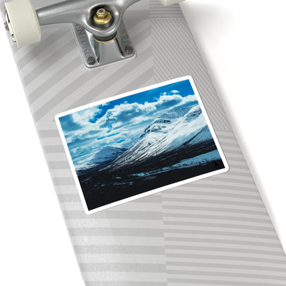 Snowy Mountain Landscape Kiss-Cut Sticker — Arctic Scenery Laptop Decal