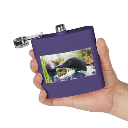 6oz Stainless Steel Flask — Loon Pair Nature Photo Flask for Outdoors & Gifts