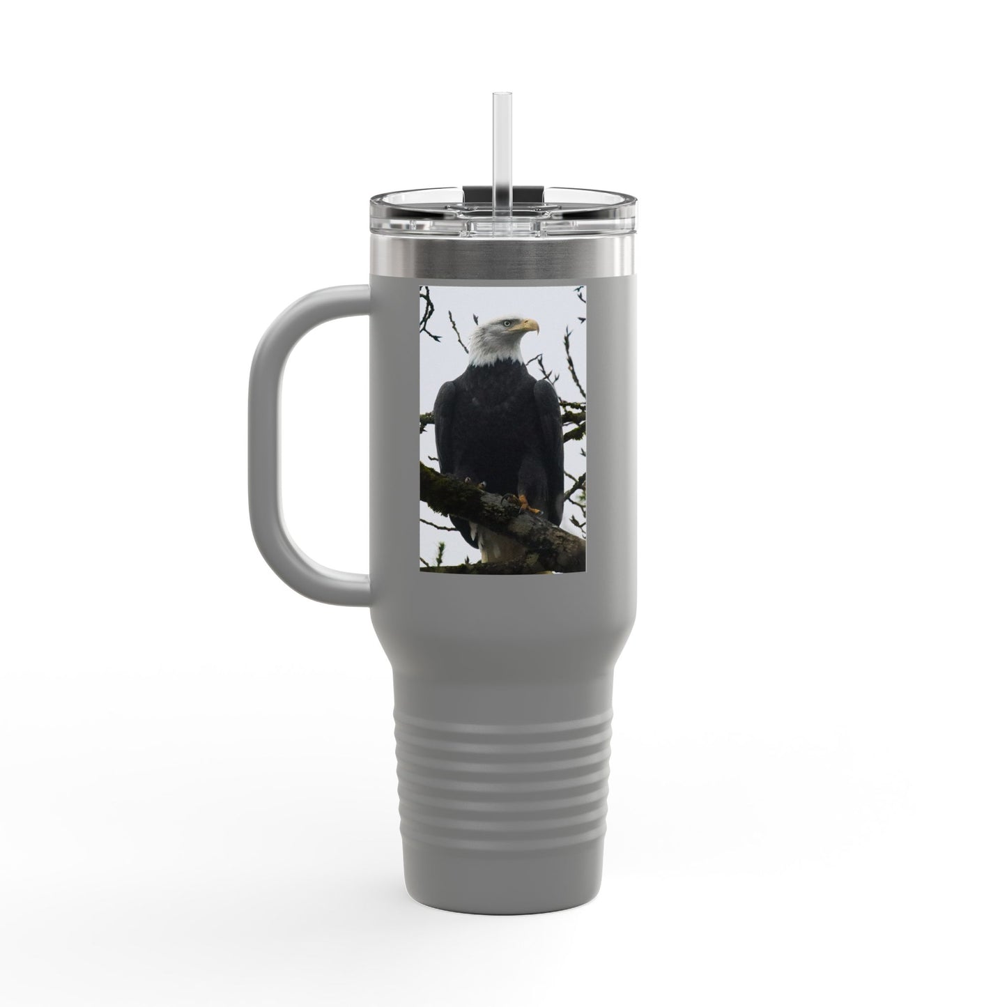 40oz Insulated Travel Mug with Bald Eagle Photo — Outdoor, Patriotic Wildlife Tumbler