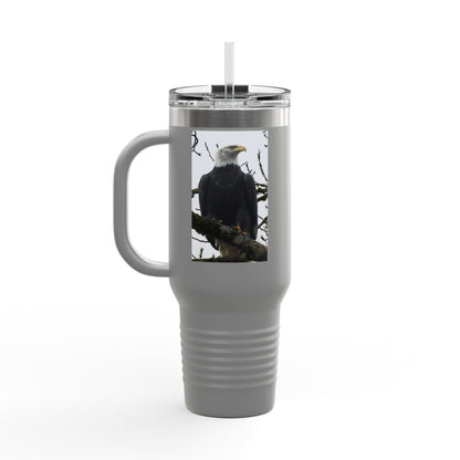 40oz Insulated Travel Mug with Bald Eagle Photo — Outdoor, Patriotic Wildlife Tumbler